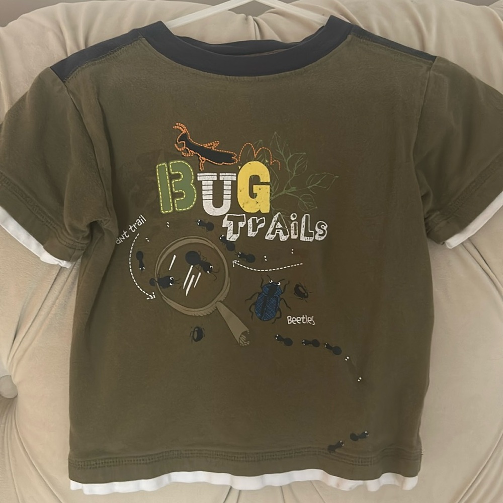 FREE IN BUNDLE Boy 2T tshirt bug trail explore ant beetle olive army green